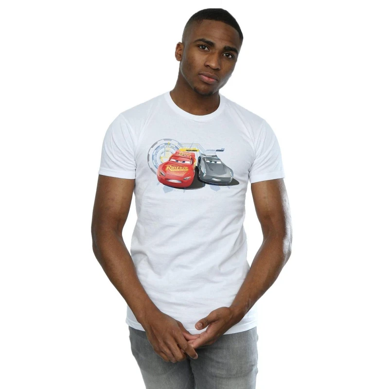 Image of Disney Men Cars Lightning Vs Storm T-Shirt in White Size: Small White S Male 5057245926317