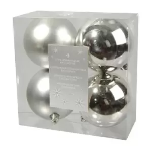 Image of Kaemingk Shatterproof Plain Christmas Baubles (Pack Of 4) (10cm) (Silver) - Silver