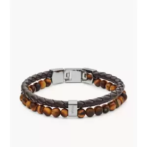 Image of Fossil Mens Tiger's Eye And Leather Bracelet - Brown