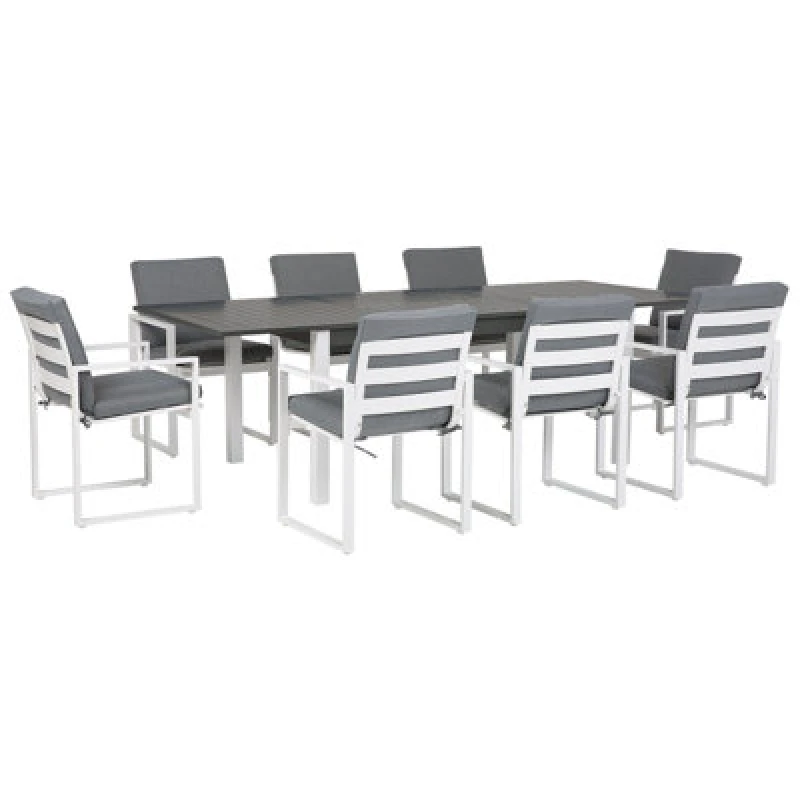 Image of Beliani Garden Dining Set 8 Seater Pancole With Cushions Metal Grey