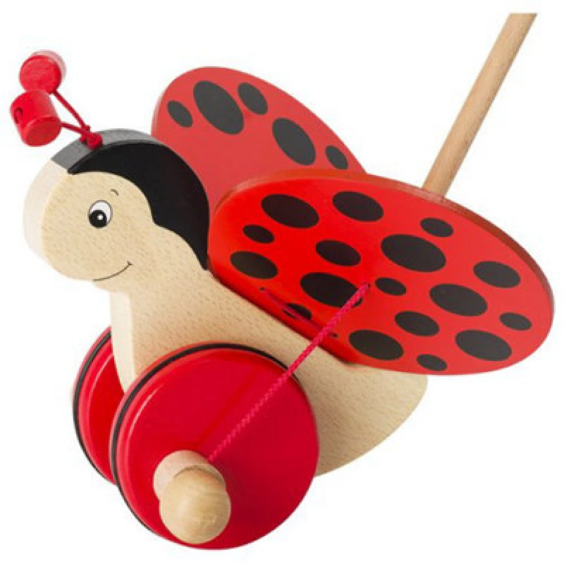 Image of Goki Push Wooden Along Ladybird Wheel Toy