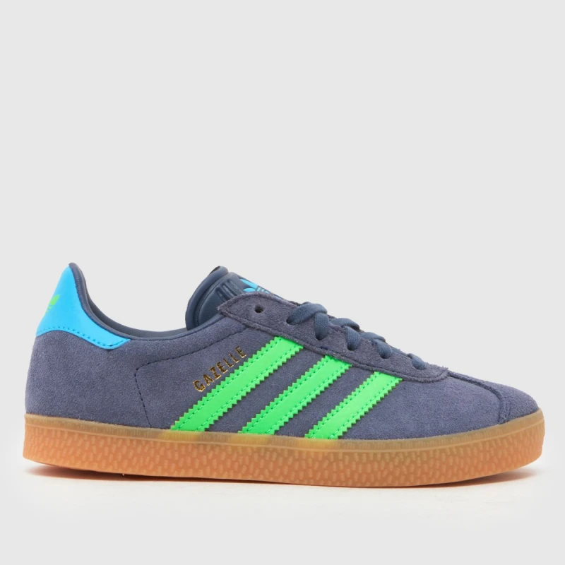 Image of adidas Navy & Green Gazelle Boys Junior Trainers Navy & Green UK 1 (EU 33)