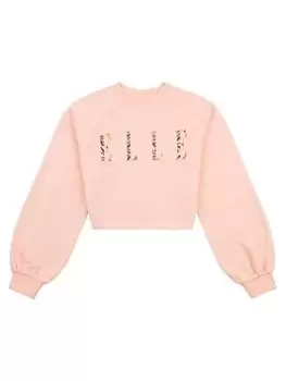 Image of Elle Girls Balloon Sleeve Cropped Sweat Top - Apricot Blush