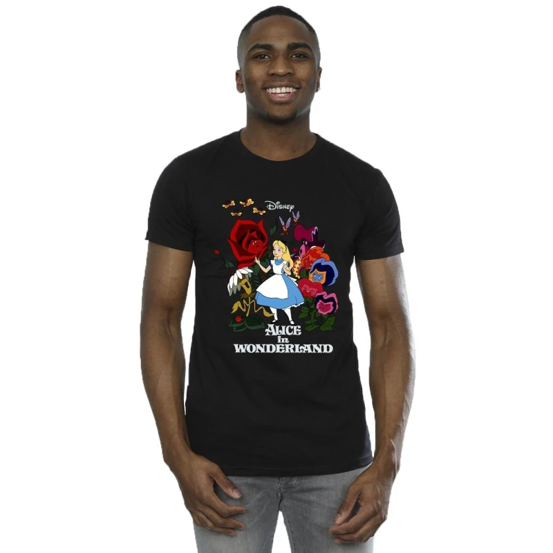 Image of Disney Men Alice In Wonderland Flowers T-Shirt in Black Size: Small Black S Male 5063283636217