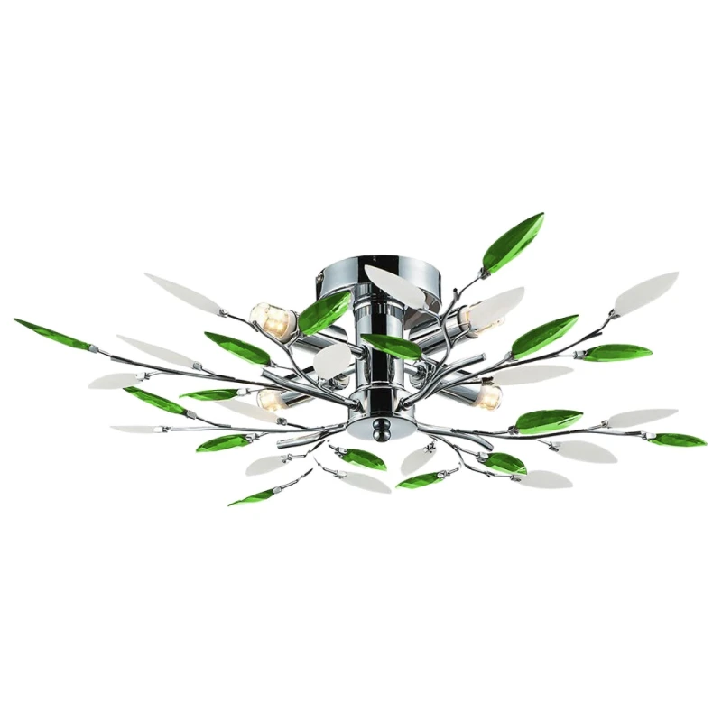 Image of Happy Homewares Modern Birch 4 Bulb Ceiling Light with Acrylic Leaves in Green Green Unisex