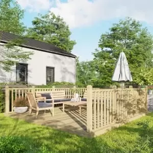 Image of Power 14 x 14ft Timber Decking Kit With Handrails On 3 Sides - Garden & Outdoor