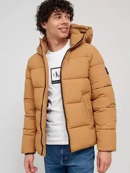 Image of Calvin Klein Crinkle Nylon Padded Jacket - Caramel , Caramel Size M Men