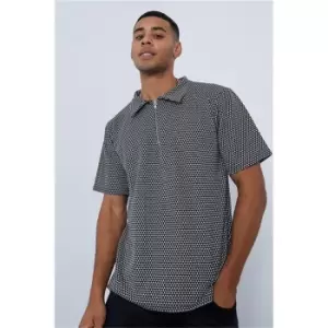 Image of I Saw It First Black & White Jacquard Short Sleeve Polo - Black