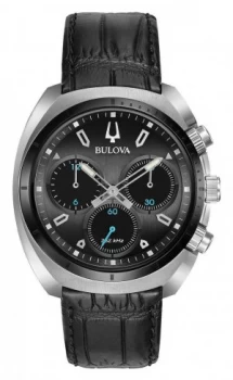 Image of Bulova Curv Mens Chronograph Black Leather Strap Watch