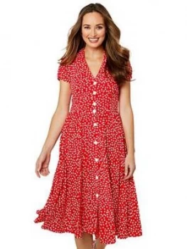 Image of Joe Browns Joe Browns Flattering Button Through Dress, Red/White, Size 18, Women