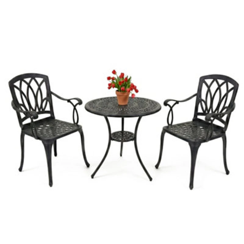Image of CENTURION SUPPORTS Centurion Supports - positano Garden & Patio Table & 2 Chairs Cast Aluminium Bistro Set - Black Positano 2 Chair Set Black