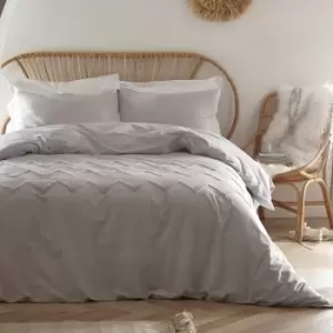 Image of Boutique Chevron Tuft Embellished 100% Cotton Duvet Cover Set, Silver, Double - Appletree