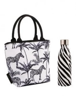 Image of Summerhouse By Navigate Madagascar Insulated Lunch Tote Zebra Repeat Plus Stainless Steel Drinks Bottle