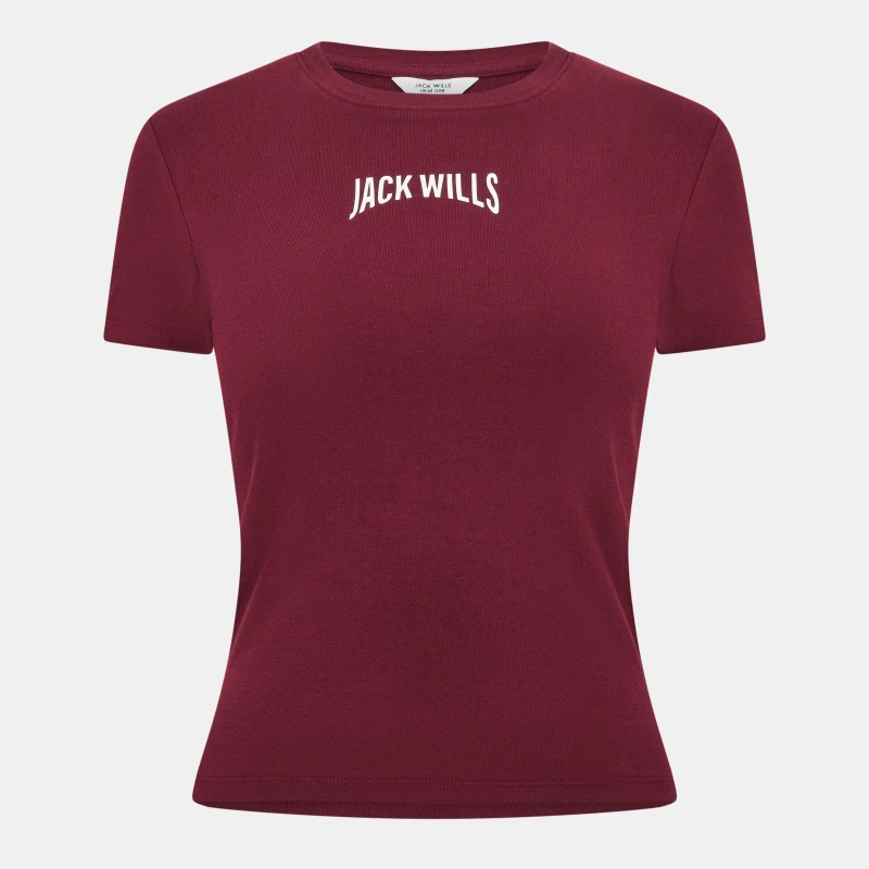 Image of Jack Wills Womens Graphic Baby Slim Fit T-Shirt Wine female 8 (XS)