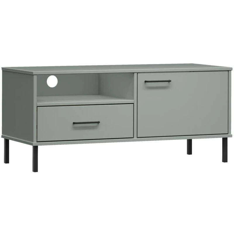 Image of Vidaxl TV Cabinet With Metal Legs Grey Solid Wood Pine Oslo, Grey 351022