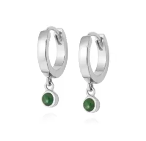 Image of Daisy London 925 Sterling Silver Green Aventurine Healing Huggie Hoops Sterling Silver