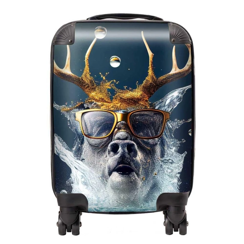 Image of Warren Reed - Designer Stag With Glasses Splashart Suitcase in Grey Size: Medium Grey Unisex Medium
