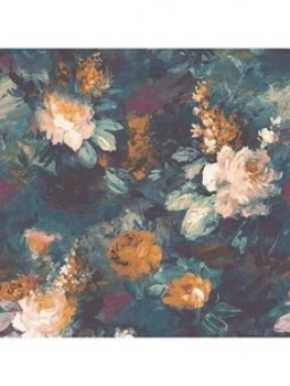 Image of Woodchip & Magnolia Ava Marika Teal Wallpaper