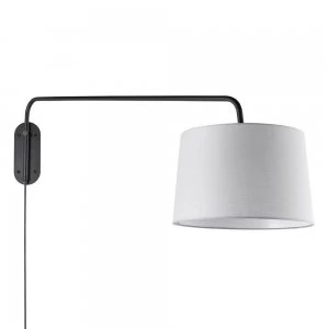 Image of 1 Light Wall Light Matt Black & Light Grey Cotton Mix, E27