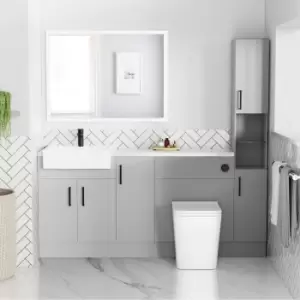 Image of 1800mm - 2100mm Grey Toilet and Sink Unit with Tall Cabinet Marble Effect Worktop and Black Fittings - Coniston
