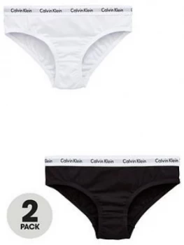 Image of Calvin Klein Girls 2 Pack Bikini Briefs - White/Black, Size Age: 8-10 Years, Women