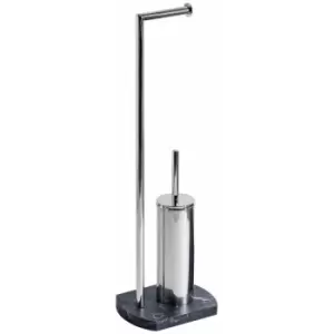 Image of Octavia Freestanding Toilet Roll Holder & Brush Combo, Grey Marble, Chrome - Grey Marble