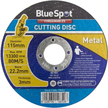 Image of Bluespot - 19652 115mm (4.5') Metal Cutting Disc