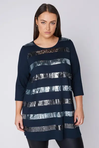 Image of Evans Sequin Stripe Top Midnight