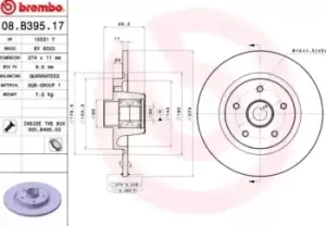 Image of BREMBO Brake disc RENAULT 08.B395.17 8200381148 Brake rotor,Brake discs,Brake rotors