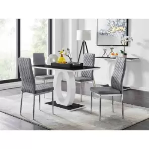 Image of Furniture Box Giovani 4 Black Dining Table and 4 Grey Velvet Milan Chairs