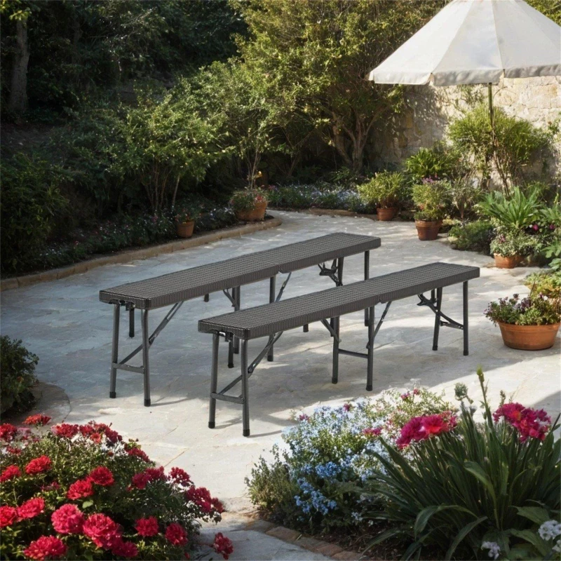 Image of Breeins 2 Pcs Rattan Plastic Outdoor Folding Chairs Black L