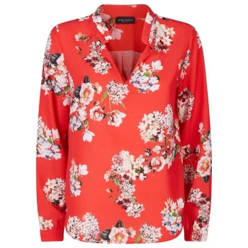 Image of James Lakeland Mandarin Collar Print Blouse - Red