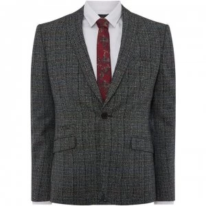 Image of Label Lab Mimosa Skinny Fit Mouline Overcheck Suit Jacket - Grey