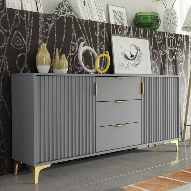 Image of Mex Furniture LTD Sideboard 140cm Dark Grey - Ribbed Doors Dark Grey