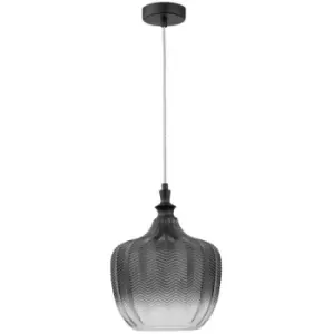 Image of Frisco Dome Pendant Ceiling Light Matt Black Metal Smoky Grey Glass LED E27 - Merano