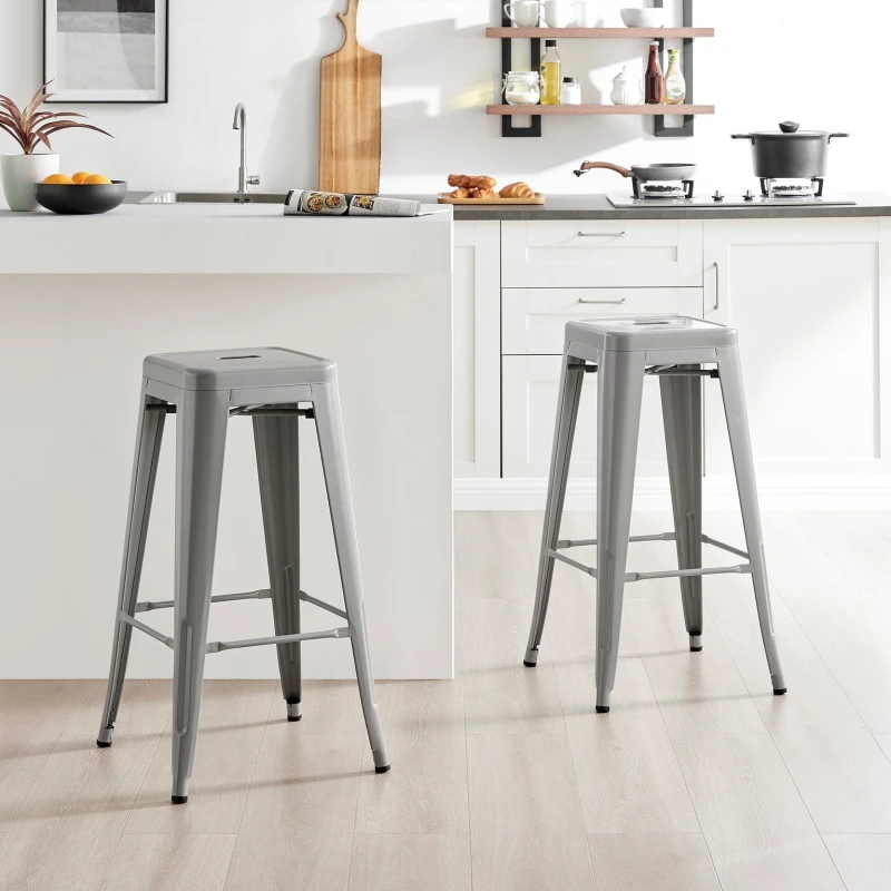 Image of FurnitureboxUK FurnitureboxUK Set of 2 Colton 'Tolix' Style Metal Stackable Retro Industrial Bar Stools in Grey Grey One Size Unisex 5056542692529