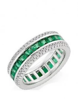 Image of Beaverbrooks Silver Cubic Zirconia Green Triple Row Ring