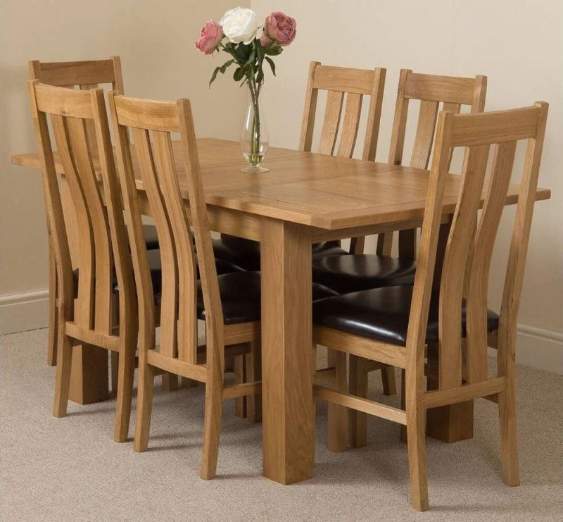 Image of Thats Furniture Hampton 120-160cm Oak Extending Dining Table & 6 Princeton Chairs in Brown Brown Unisex