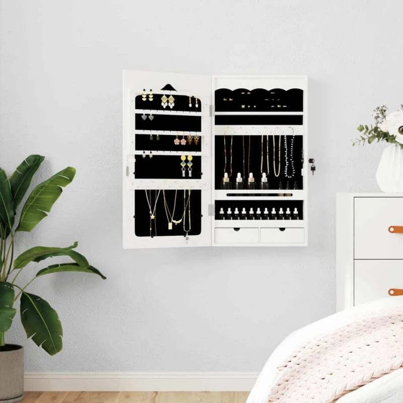 Image of VIDAXL Vidaxl - Mirror Jewellery Cabinet Wall Mounted White 37.5x10x67cm 8720845811266