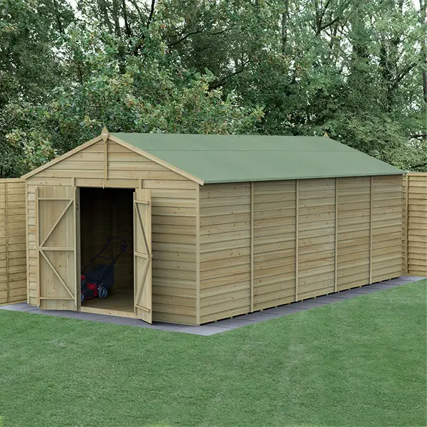 Image of 20' x 10' Forest 4Life 25yr Guarantee Overlap Pressure Treated Windowless Double Door Apex Wooden Shed (5.96m x 3.21m)