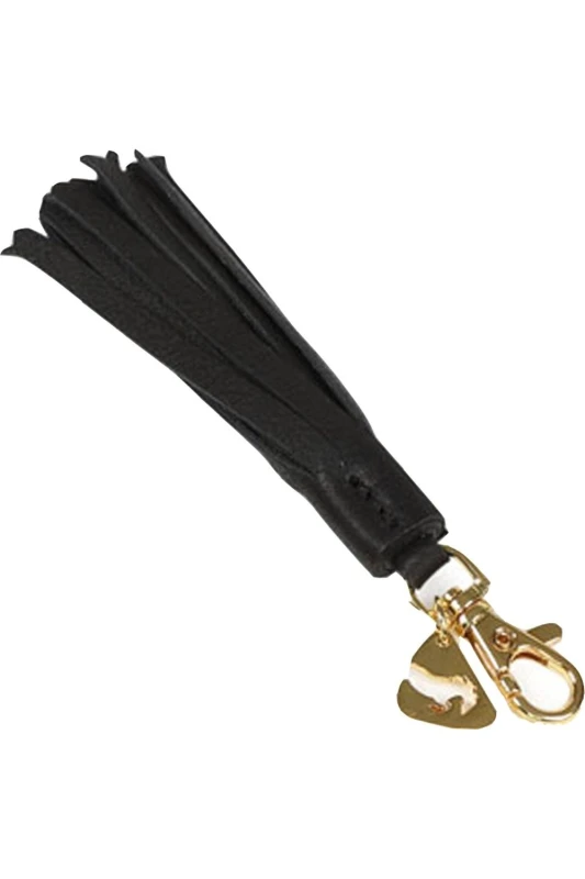 Image of Aubrion Aubrion Tassel Trim Leather Keyring in Black One Size Unisex 5059699465961