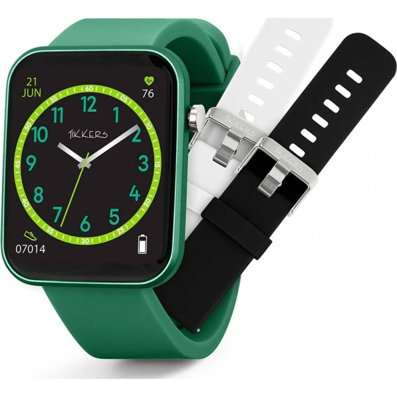 Image of Tikkers Smart Series 13 Smartwatch and Green Silicone Strap Set, Green, Women Green WG0R8 Female