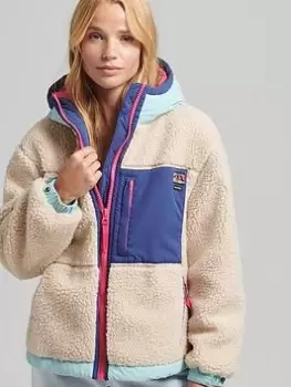 Image of Superdry Vintage Hooded Sherpa Jacket - Cream, Size 14, Women