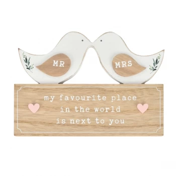Image of Love Story Love Birds Mantel Plaque - Mr and Mrs