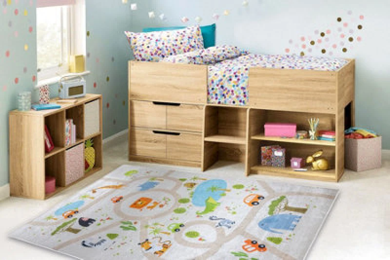 Image of RugsX Bambino 50230 Washing Carpet Zoo, Streets For Children Anti Slip - Beige / Green 80X150 Cm