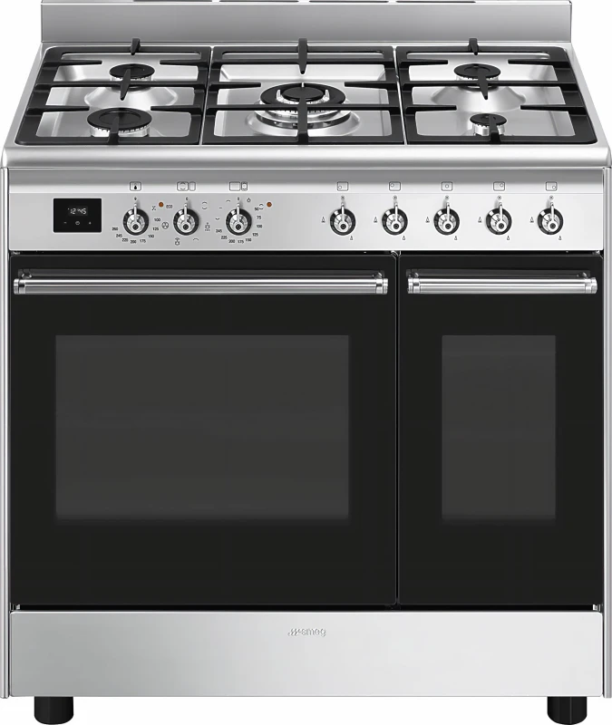 Image of Smeg Concert CX92GM 90cm wide Dual Fuel Range Cooker with Gas Hob - Stainless Steel - A Rated