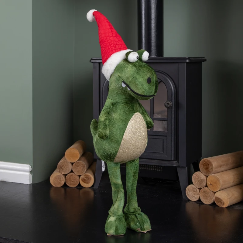 Image of 70cm Tall Green Plush Santa-Saurus Dino Standing Christmas Decoration with Santa Hat