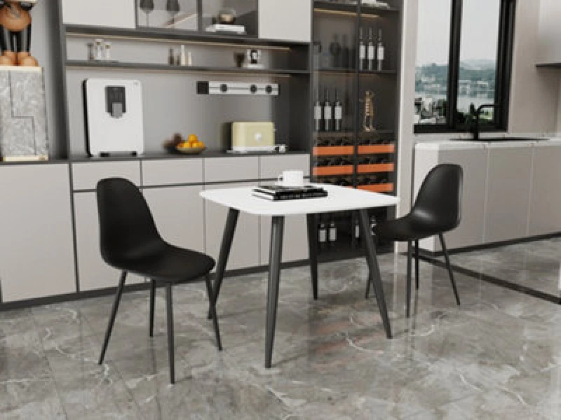 Image of Core Products Aspen White 80Cm Square Dining Table With 2 Black Plastic Curve Design Chairs