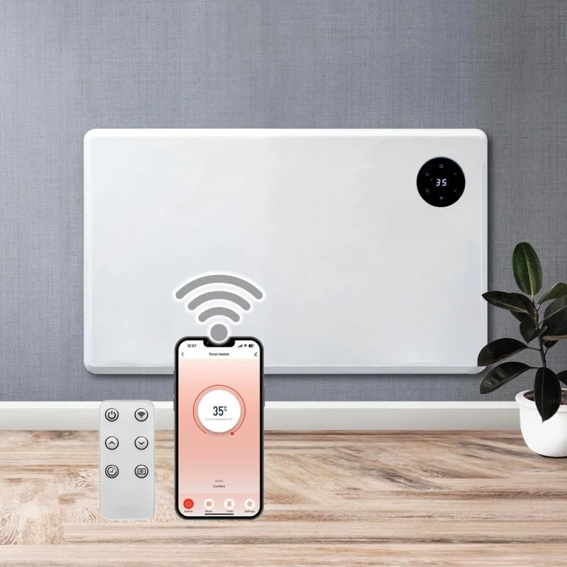 Image of Purus 1200W WIFI Electric Radiator Panel Heater White Wall Mounted or Floor Standing Bathroom Safe Timer & Thermostat White Unisex