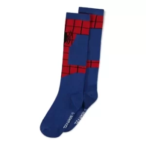 Image of MARVEL COMICS Spider-man Web Logo Knee High Sock, 1 Pack, Female, 39/42, Blue/Red (KH034027SPN-39/42)